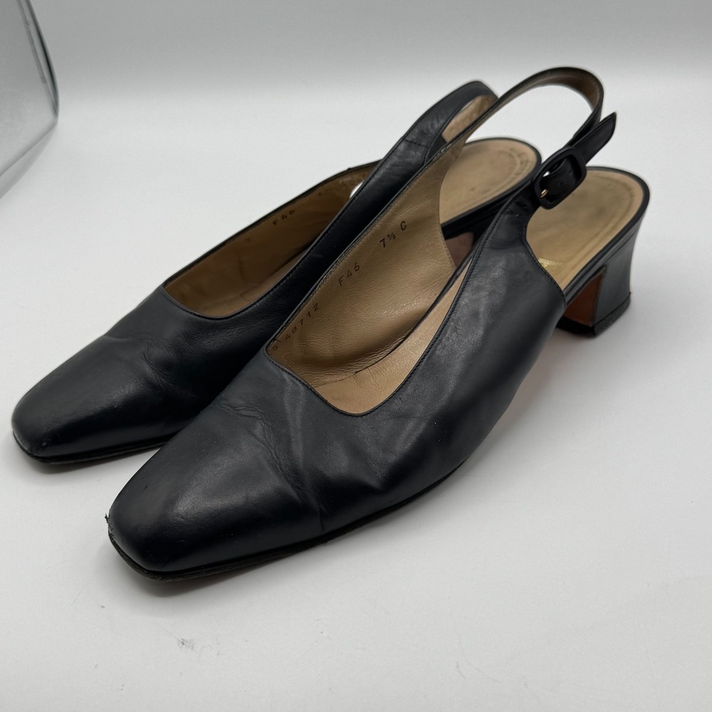 Salvatore Ferragamo Comodita Slingback Heels Black Leather Women 7.5 C Italy AS - Picture 5 of 12
